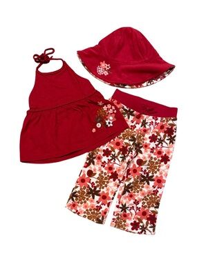 Janie and Jack Beachside Villa 3-Piece Set Halter Top, Flower Pants & Hat 3T
